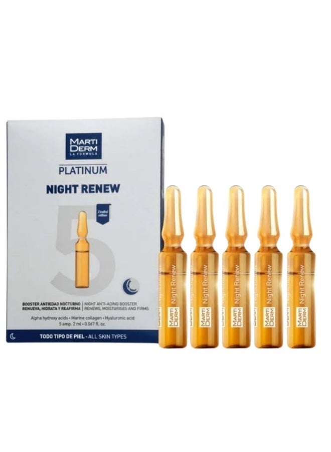 Martiderm Platinum Night Renew Anti-aging Ampules With AHA, Collagen & Hyaluronic Acid - Pack of 5 Ampules - Image 1