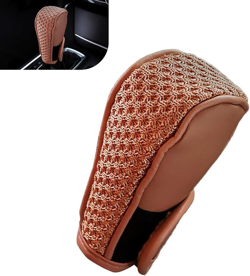 Dogary 1 PC Car Gear Shift Cover, Anti-Slip Shifter Knob Cover, Anti-Scratch Leather Stick Shift Protector, Universal Car Decoration Accessories for Truck, SUV, RV (Brown) - Image 1