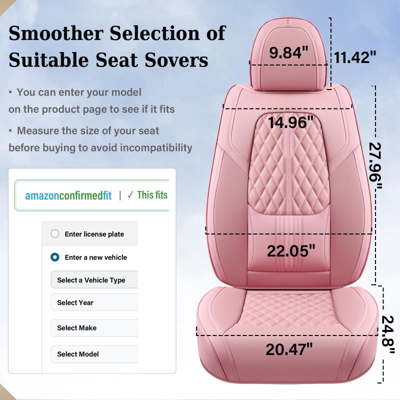 Coverado Car Seat Covers Full Set, Automotive Front and Rear Seat Covers with Backrest, Nappa Leather Car Seat Protectors Waterproof, Universal for Most Vehicles, Pink - Image 4