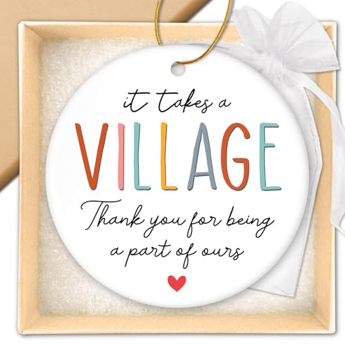 HEXMOZ Christmas Teacher Gifts for Women - Thank You Gifts for Women & Men - Appreciation Gift for Nurse Coworker Employee Daycare Provider Nanny Babysitter - It Takes a Village Christmas Ornament - Image 1