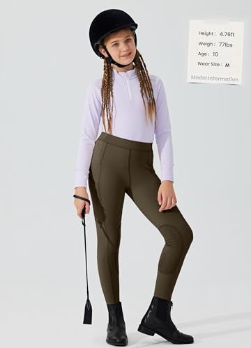 Willit Girls Horse Riding Pants Tights Kids Equestrian Breeches Knee-Patch Youth Schooling Tights Zipper Pockets Brown M - Image 5