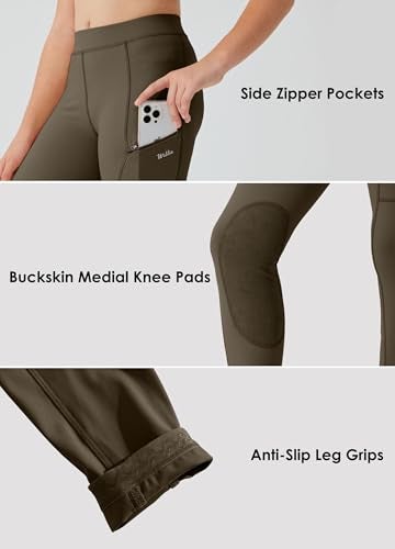 Willit Girls Horse Riding Pants Tights Kids Equestrian Breeches Knee-Patch Youth Schooling Tights Zipper Pockets Brown M - Image 3