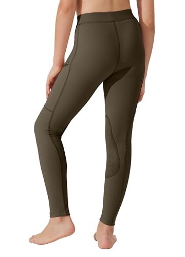 Willit Girls Horse Riding Pants Tights Kids Equestrian Breeches Knee-Patch Youth Schooling Tights Zipper Pockets Brown M - Image 2