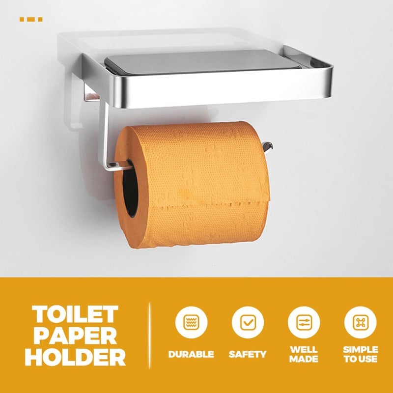 Toilet Paper Holder Wall Mounted with Phone Shelf Glossy Finish Bathroom Tissue Roll Dispenser Storage Rack for Toilet and Shower - Image 4