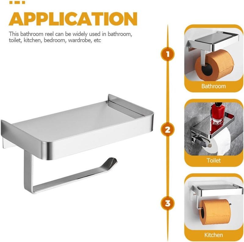 Toilet Paper Holder Wall Mounted with Phone Shelf Glossy Finish Bathroom Tissue Roll Dispenser Storage Rack for Toilet and Shower - Image 3
