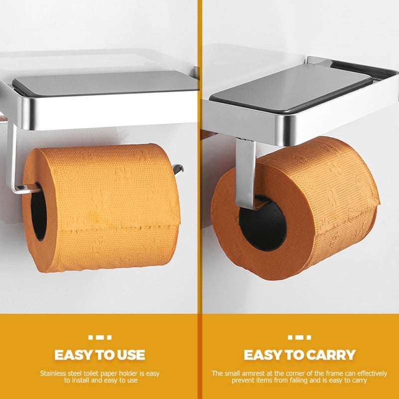 Toilet Paper Holder Wall Mounted with Phone Shelf Glossy Finish Bathroom Tissue Roll Dispenser Storage Rack for Toilet and Shower - Image 5