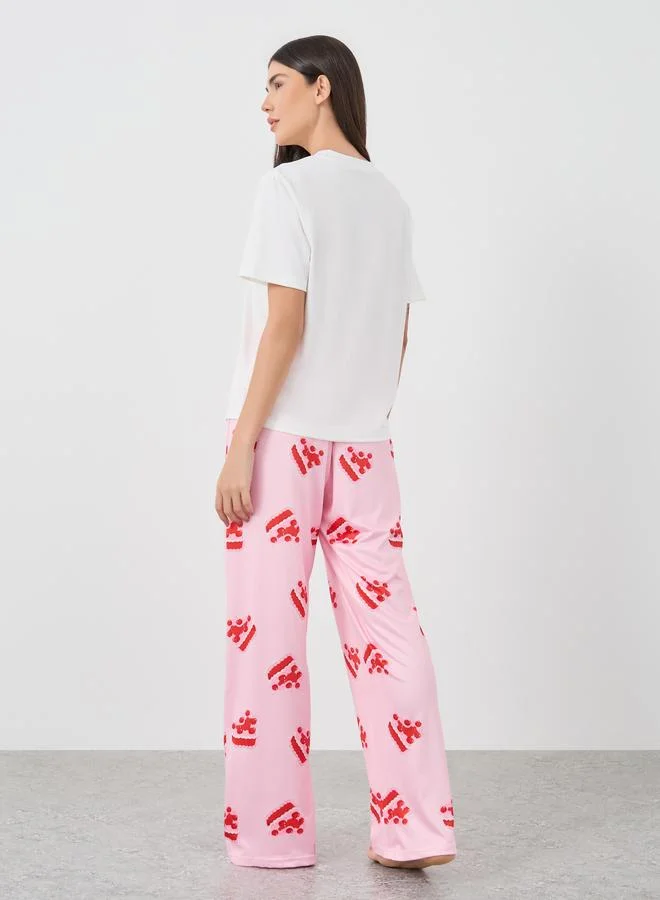 Take Two Take Two Cake Printed Short Sleeve T-Shirt and Pyjama Set