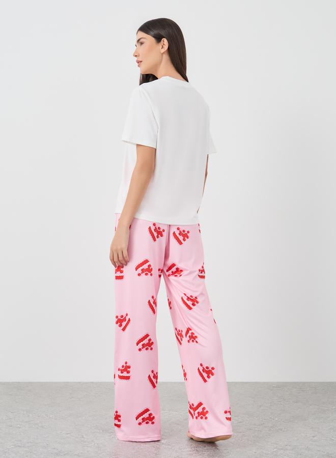 Take Two Cake Printed Short Sleeve T-Shirt and Pyjama Set - Image 5