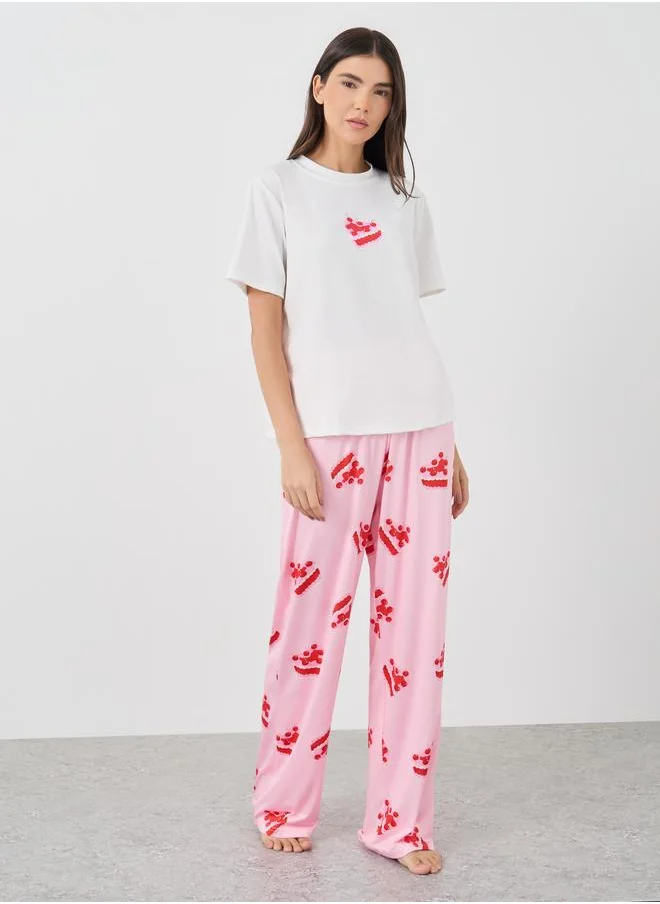 تايك تو Take Two Cake Printed Short Sleeve T-Shirt and Pyjama Set