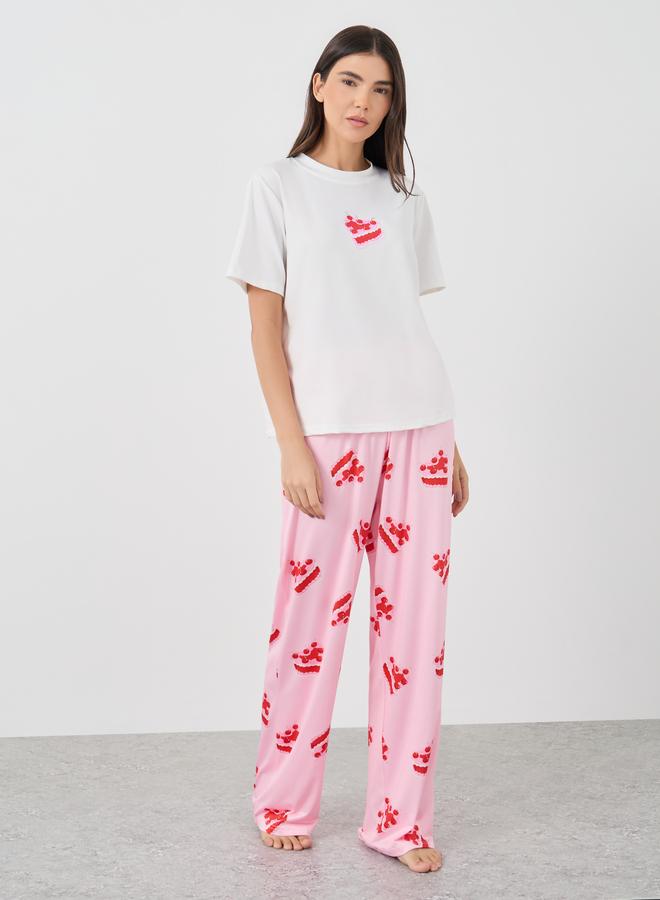 Take Two Cake Printed Short Sleeve T-Shirt and Pyjama Set - Image 1