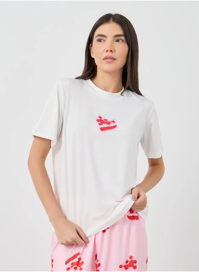 تايك تو Take Two Cake Printed Short Sleeve T-Shirt and Pyjama Set