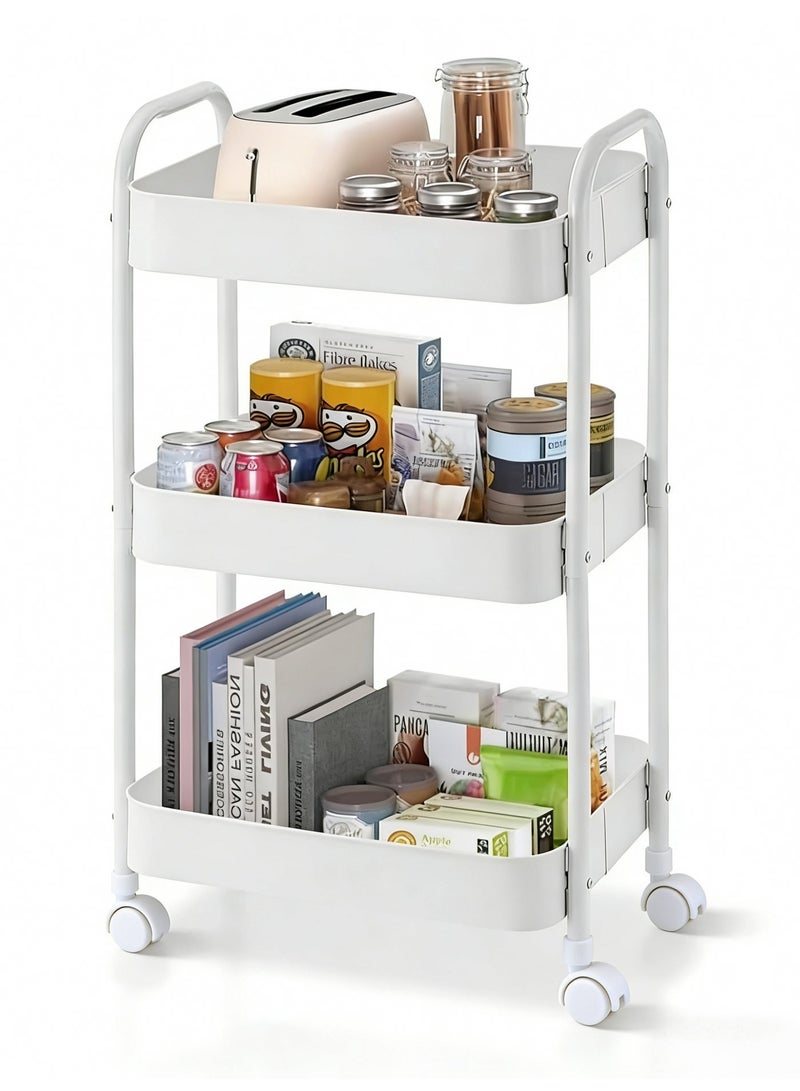 Kawkab Thickened carbon steel 3-layer multi-functional storage trolley with 4 swivel casters, suitable for use in multiple scenarios such as kitchens, offices, bathrooms, and bedrooms. Features a stylish modern design, measuring 78x45x35cm, this white storage trolley is high-quality, heavy-duty, and space-saving. - Image 1