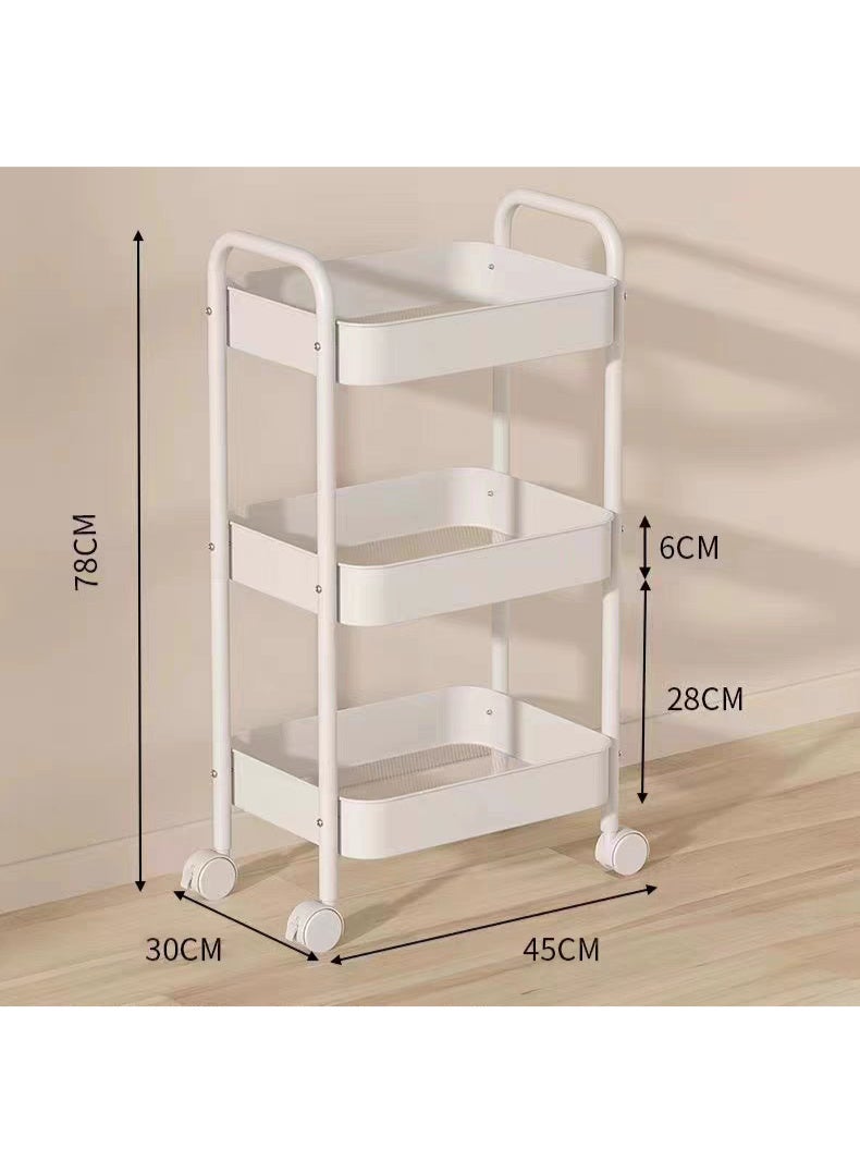 Kawkab Thickened carbon steel 3-layer multi-functional storage trolley with 4 swivel casters, suitable for use in multiple scenarios such as kitchens, offices, bathrooms, and bedrooms. Features a stylish modern design, measuring 78x45x35cm, this white storage trolley is high-quality, heavy-duty, and space-saving. - Image 2