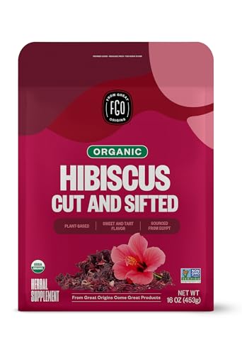 FGO Organic Hibiscus Flowers, Cut and Sifted, 16oz Bulk Resealable Bag, Packaging May Vary (Pack of 1) - Image 1