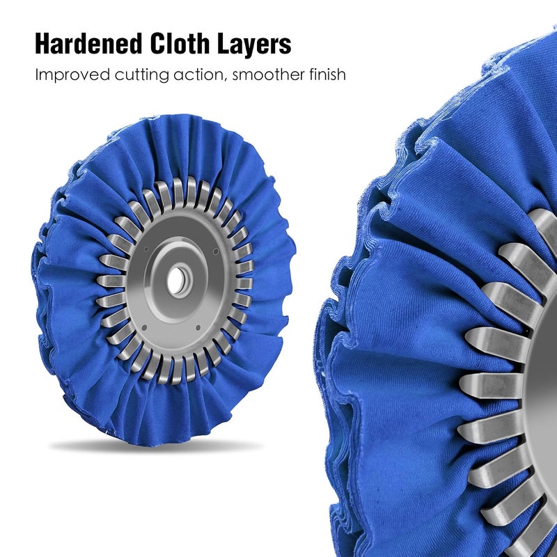Long use oriented quality 2PCS 8" Airway Buffing Wheel with 5/8" Arbor Flange-Free Hub，Blue Buffing Wheels for Angle Grinder, Heavy Cutting Metal Polishing Wheel for Aluminum Wheels Stainless Steel Metal Surface Prep Fault optimized construction - Image 5