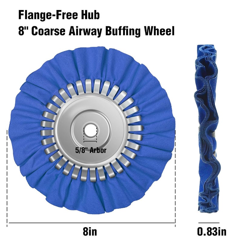 Long use oriented quality 2PCS 8" Airway Buffing Wheel with 5/8" Arbor Flange-Free Hub，Blue Buffing Wheels for Angle Grinder, Heavy Cutting Metal Polishing Wheel for Aluminum Wheels Stainless Steel Metal Surface Prep Fault optimized construction - Image 2