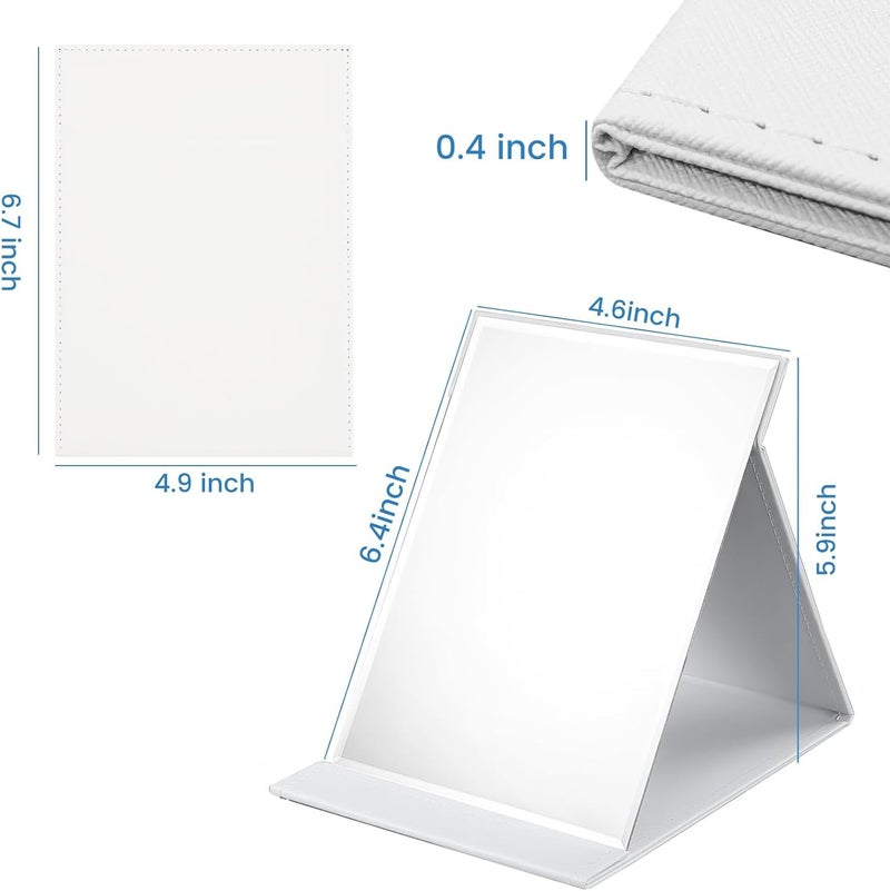kolorful Portable Folding Makeup MirrorFrameless Pu Leather Vanity Mirror with StandTabletop Adjustable Creative Sturdy Fashion MirrorRectangle Cosmetic Makeup Mirror White - Image 2