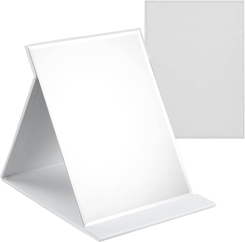 kolorful Portable Folding Makeup MirrorFrameless Pu Leather Vanity Mirror with StandTabletop Adjustable Creative Sturdy Fashion MirrorRectangle Cosmetic Makeup Mirror White - Image 1