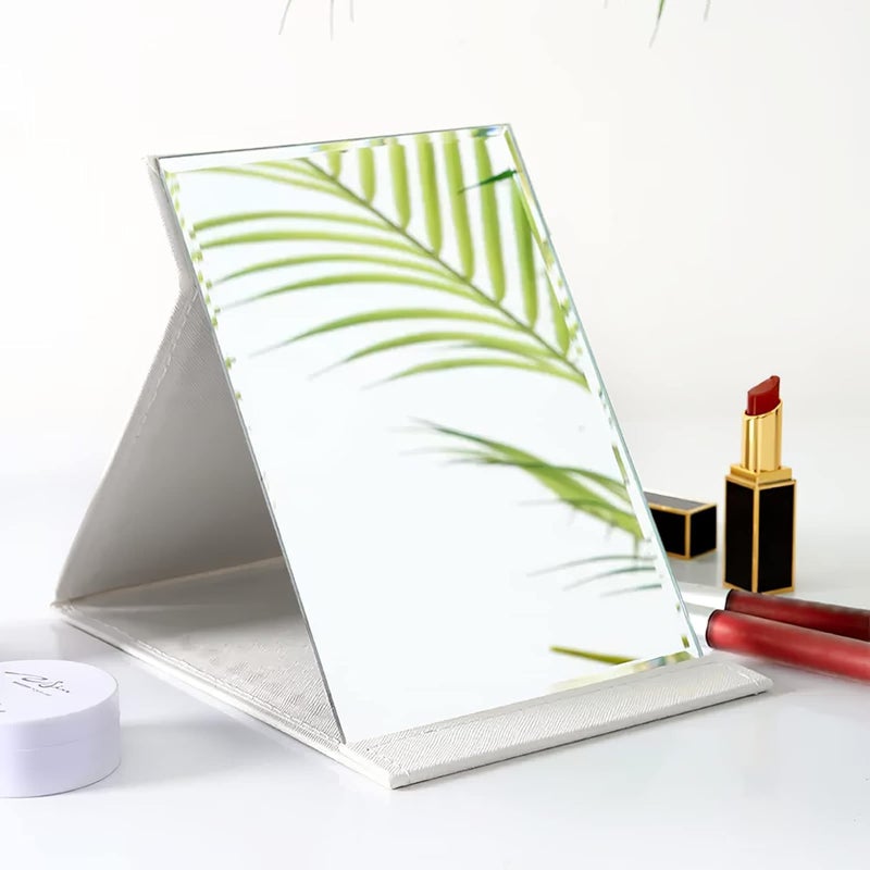 kolorful Portable Folding Makeup MirrorFrameless Pu Leather Vanity Mirror with StandTabletop Adjustable Creative Sturdy Fashion MirrorRectangle Cosmetic Makeup Mirror White - Image 3