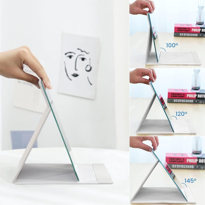 kolorful Portable Folding Makeup MirrorFrameless Pu Leather Vanity Mirror with StandTabletop Adjustable Creative Sturdy Fashion MirrorRectangle Cosmetic Makeup Mirror White - Image 5
