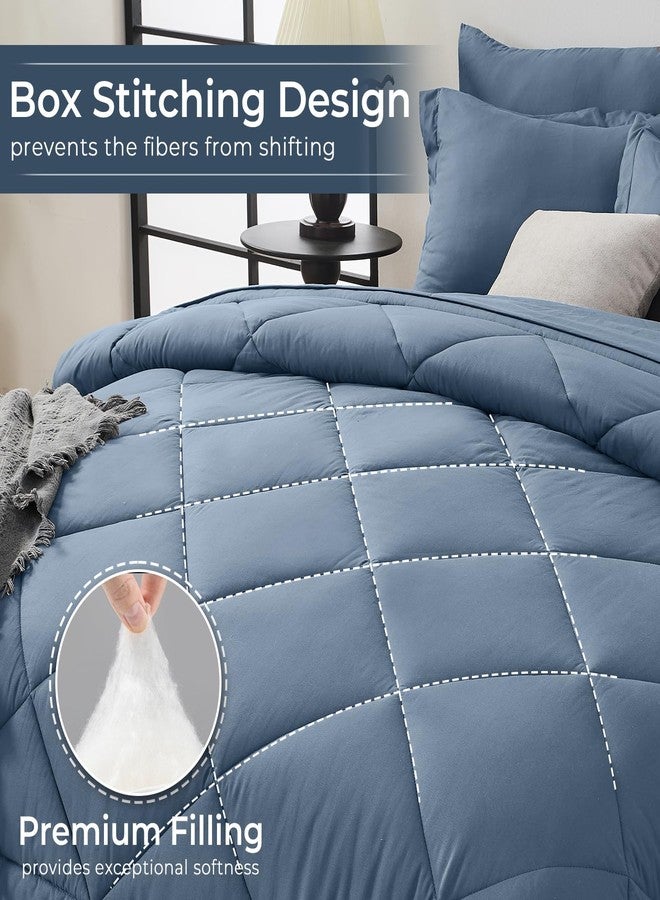 HEVUMYI Dusty Blue Queen Comforter Set - 7-Piece All Season Bed in a Bag Queen, Ultra Soft Bedding Set with Comforter, Flat Sheet, Fitted Sheet, Pillowcases, Pillow Shams - Image 4