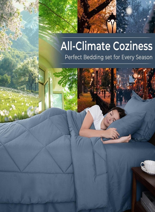 HEVUMYI Dusty Blue Queen Comforter Set - 7-Piece All Season Bed in a Bag Queen, Ultra Soft Bedding Set with Comforter, Flat Sheet, Fitted Sheet, Pillowcases, Pillow Shams - Image 3