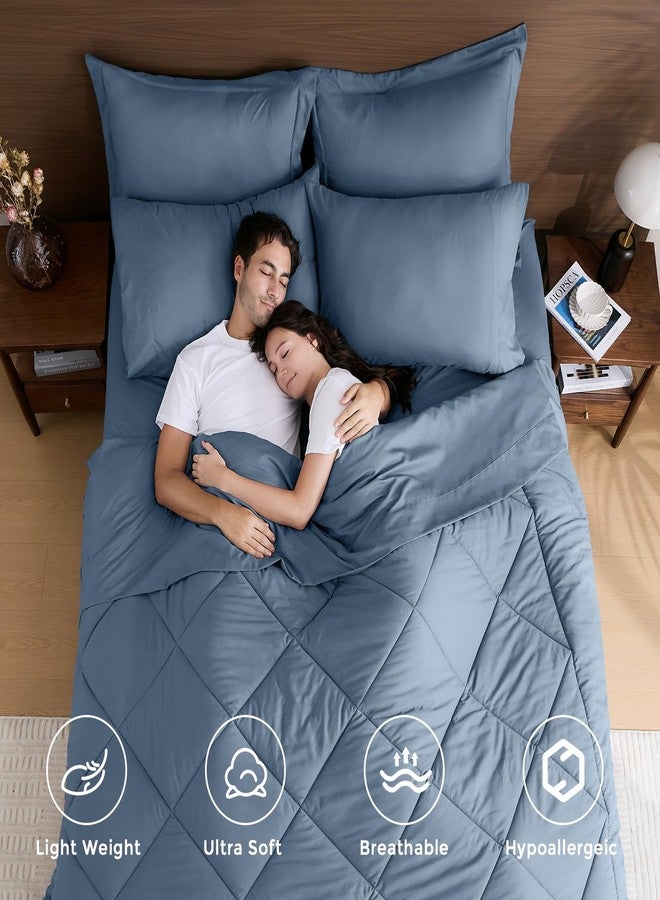 HEVUMYI Dusty Blue Queen Comforter Set - 7-Piece All Season Bed in a Bag Queen, Ultra Soft Bedding Set with Comforter, Flat Sheet, Fitted Sheet, Pillowcases, Pillow Shams - Image 2