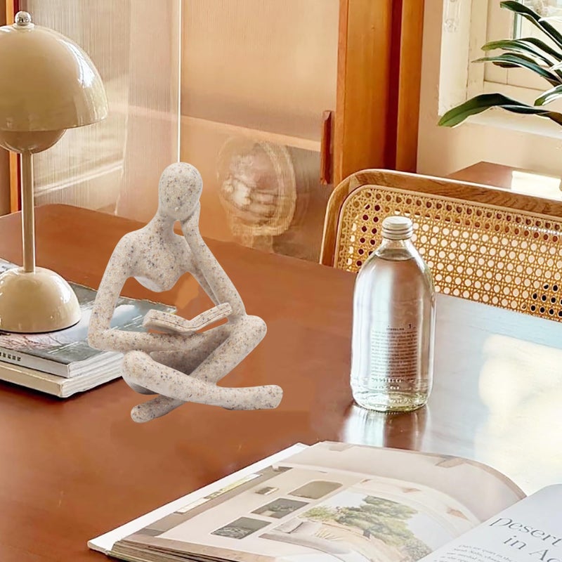 Prettidecor Reading Thinker Statue, Sculptures Abstract Art Ornament, Modern Aesthetic Figurine Decoration Set of 2 Status for Home Living Room Bedroom Office Shelf Table Desk Bookshelf Decor (Sandstone) - Image 5