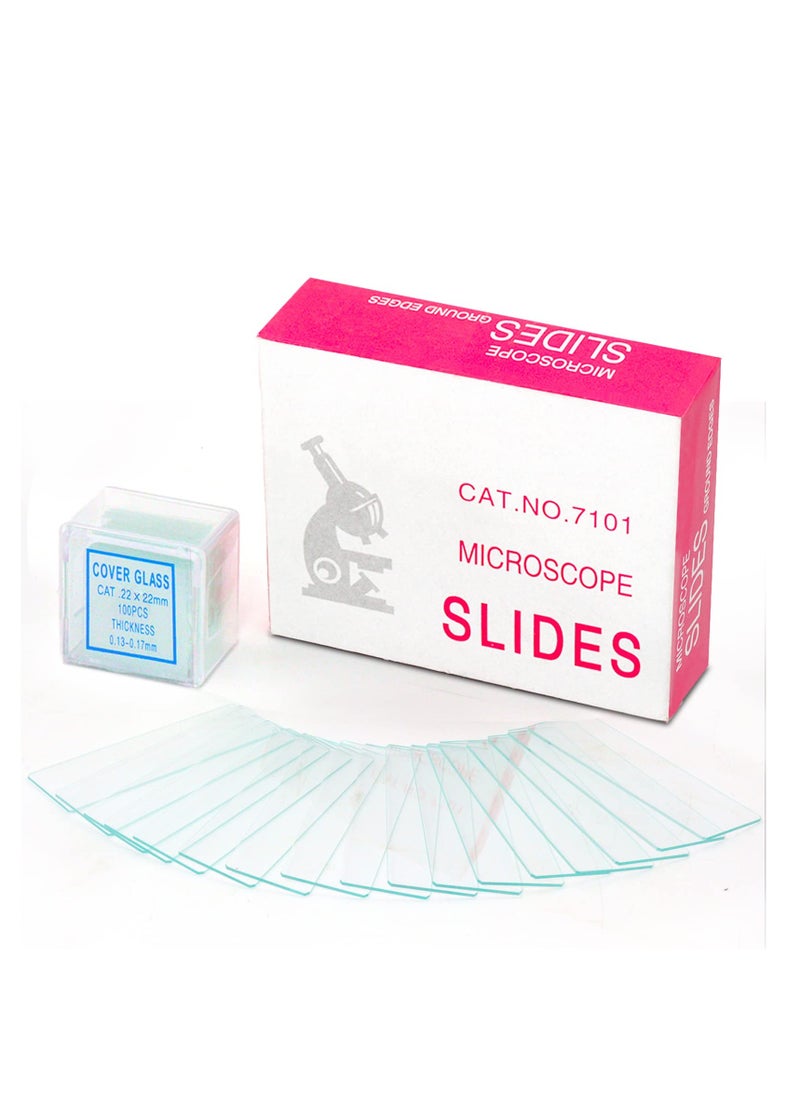KASTWAVE - 300 Pack Microscope Slides Coverslips, Glass Prepared Slides for Microscope Accessories, 200 Slides, 100 Coverslips, for Microscopy Experiments and Analysis, Suitable for Most Microscopes - Image 1