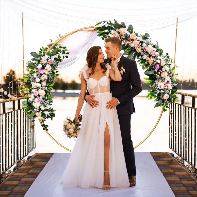 Harfirbe Round Backdrop Stand Circle Arch, 6.5ft Golden Metal Balloon Arch Kit for Party Decoration Wedding Arch Flower Ring Stand - Image 4