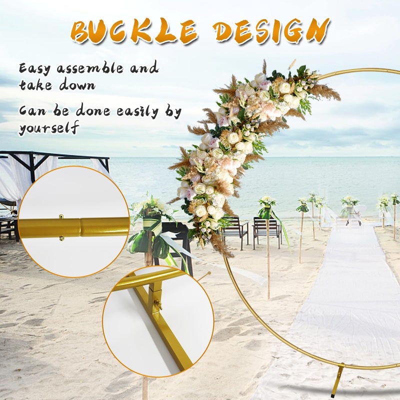 Harfirbe Round Backdrop Stand Circle Arch, 6.5ft Golden Metal Balloon Arch Kit for Party Decoration Wedding Arch Flower Ring Stand - Image 3