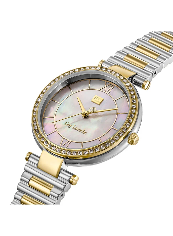 غاي لاروش Violette White Dial Stainless Steel Bracelet Analog Watch for Women, 34mm