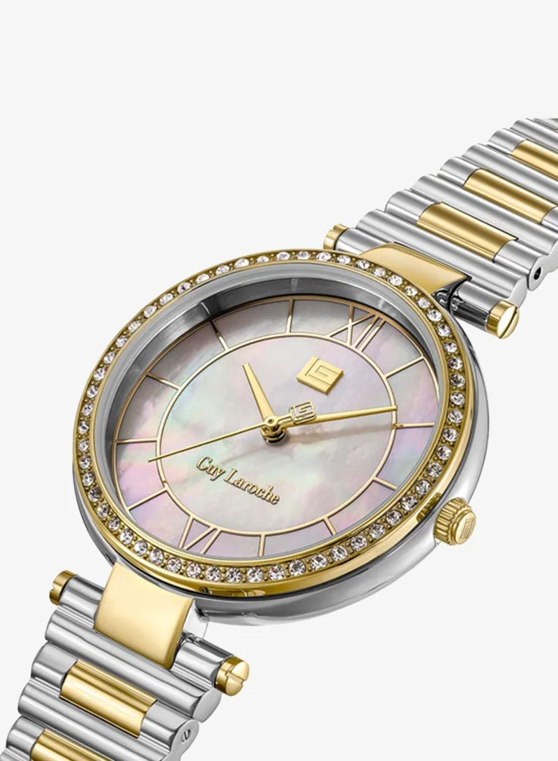 غاي لاروش Violette White Dial Stainless Steel Bracelet Analog Watch for Women, 34mm