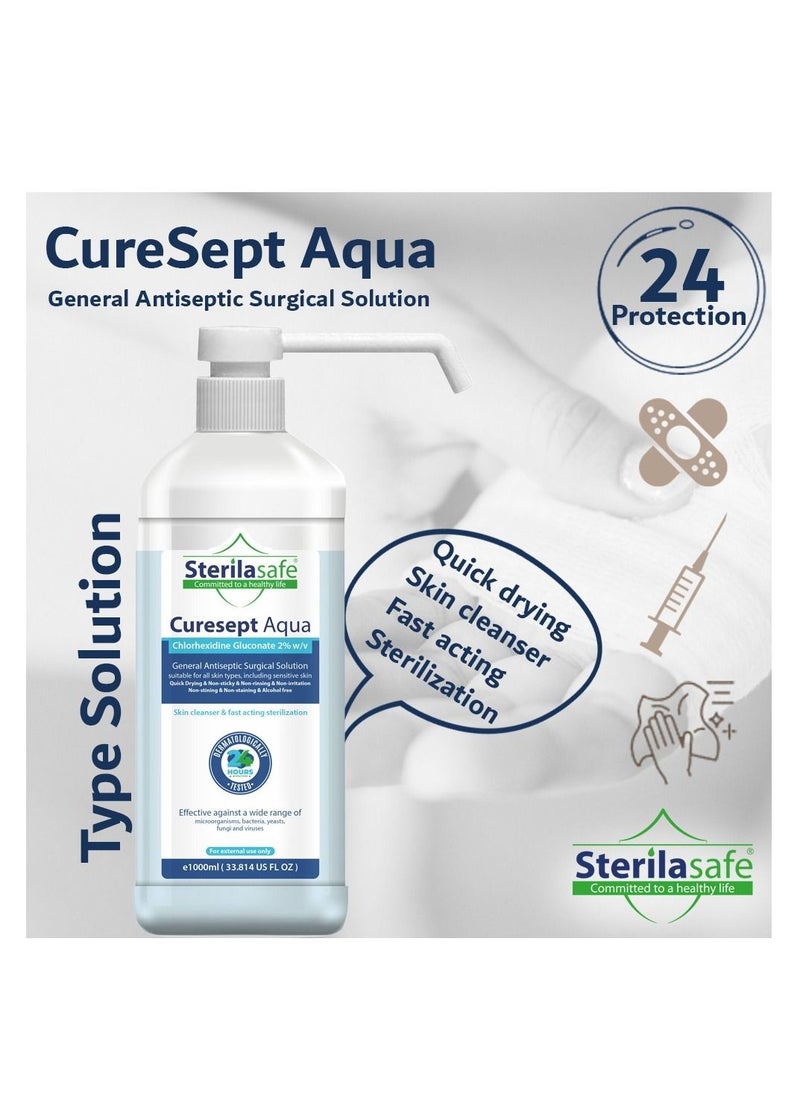 Sterilasafe - Sterilasafe CureSept Aqua, General Antiseptic, Chlorhexidine Gluconate 2%, Alc-free, 1000 ML - Image 1