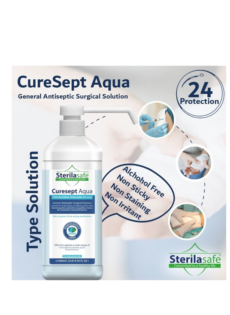 Sterilasafe - Sterilasafe CureSept Aqua, General Antiseptic, Chlorhexidine Gluconate 2%, Alc-free, 1000 ML - Image 1