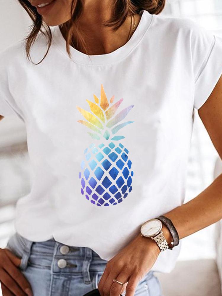 Street Life Pattern Round Neck Printed White T-Shirt Short Sleeve Women'S Wish/ - Image 1