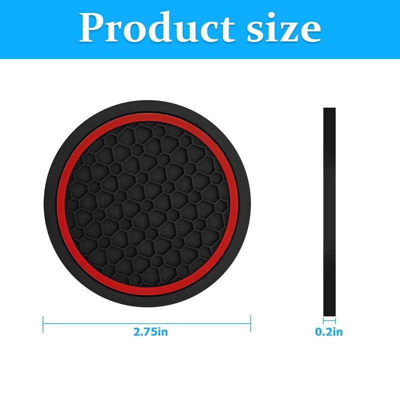 Mandark 4PCS Car Cup Holder Coasters, 2.75 Inch Non-Slip Insert Water Bottle Holder Pads, Dustproof Automotive Interior Accessories Mat, Universal for Vehicles, Trucks, RVs and Moreï¼ˆBlack/Redï¼‰ - Image 2