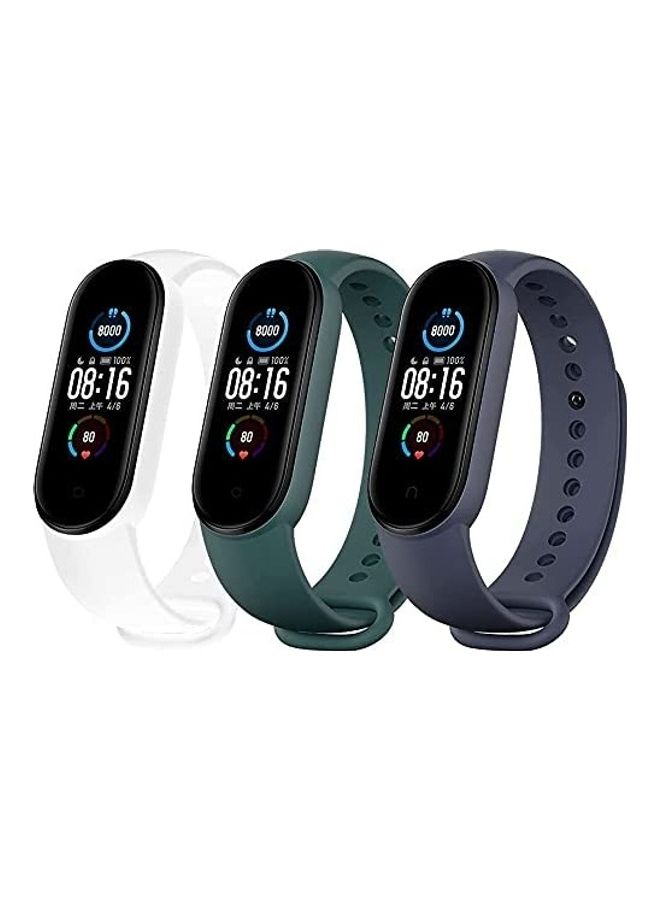 3-Piece Silicone Replacement Strap For Xiaomi Mi Band 5/6 Dark Blue/Green/White