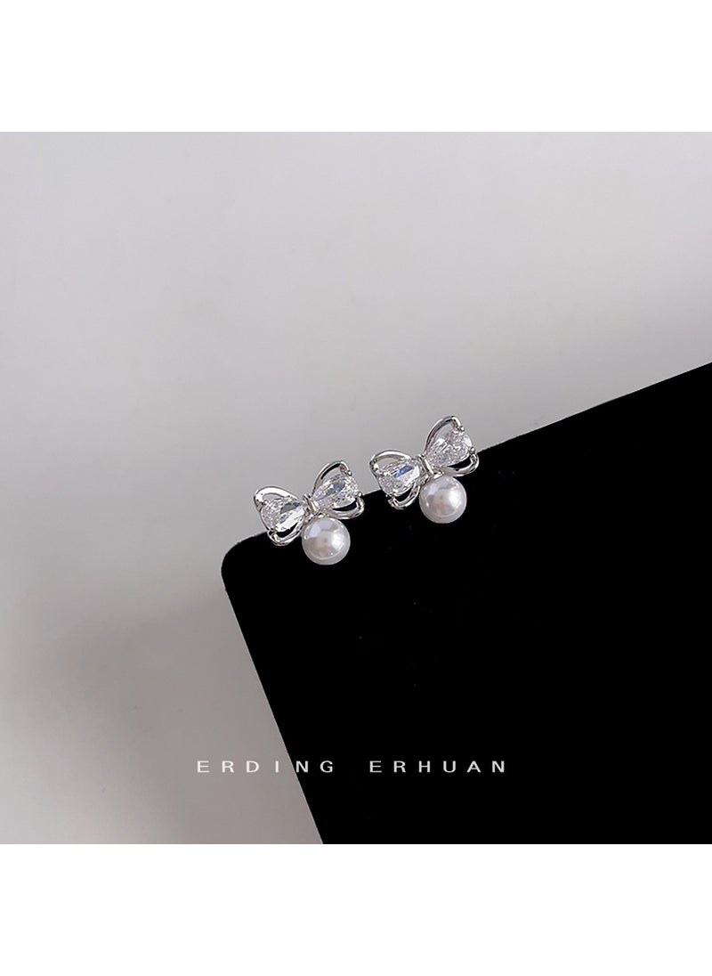 Generic - Micro Pave Zircon Butterfly Knot Sterling Silver Studs 2241 - Image 1