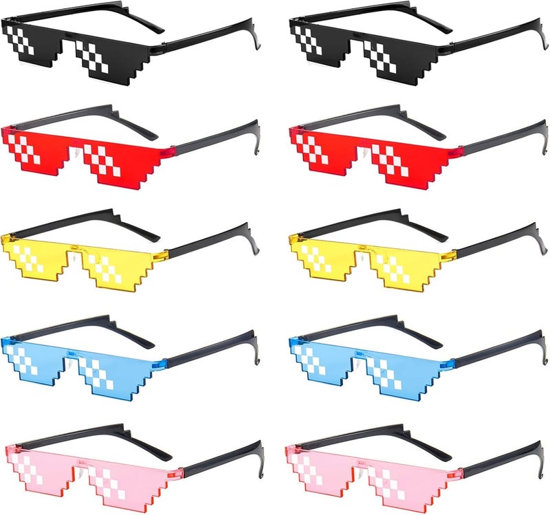 STORE 2508 Pack of 5 Black Colour Pixelated Thug Life Party glasses Gangster Gangsta Life Funny Novelty Shades, Photo Props Unisex Sunglasses Eyeglasses - Image 1