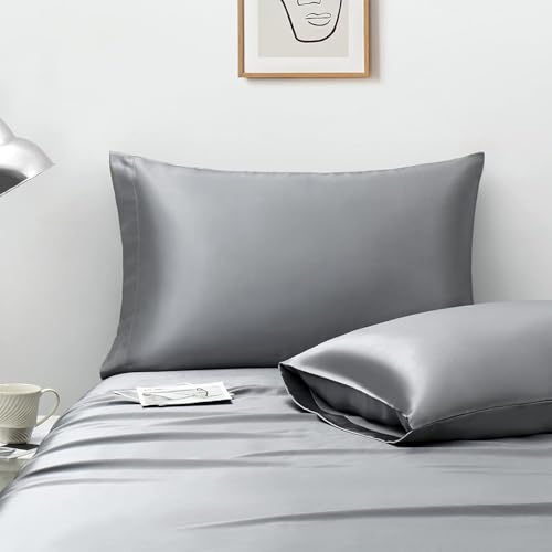 RAGGLE Set of 2 Satin Silk Pillowcase for Hair and Skin Standard Size 18"X 28" with Soft Breathable Smooth Cooling Pillow Covers for Sleeping or Pillow Protector (2, Gray) - Image 4