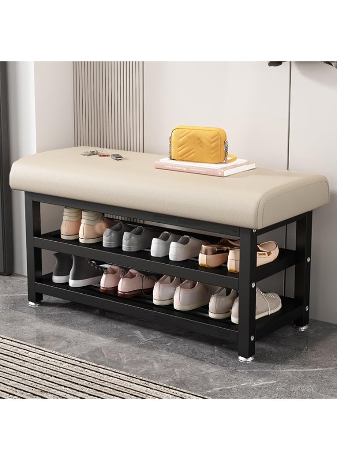 LINGWEI 2-Tier Shoe Rack Bench 80x31x49cm Heavy Duty Metal Shoe Organizer with Padded Seat Entryway Shoe Cabinet - Image 1