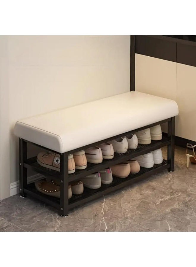 LINGWEI 2-Tier Shoe Rack Bench 80x31x49cm Heavy Duty Metal Shoe Organizer with Padded Seat Entryway Shoe Cabinet - Image 2