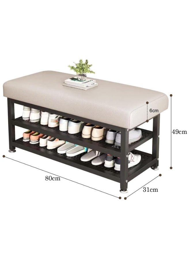 LINGWEI 2-Tier Shoe Rack Bench 80x31x49cm Heavy Duty Metal Shoe Organizer with Padded Seat Entryway Shoe Cabinet - Image 3