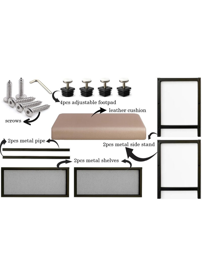LINGWEI 2-Tier Shoe Rack Bench 80x31x49cm Heavy Duty Metal Shoe Organizer with Padded Seat Entryway Shoe Cabinet - Image 4