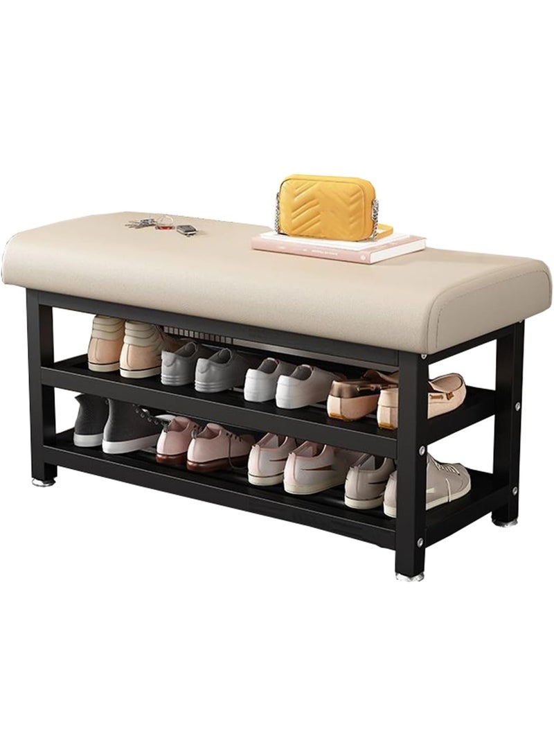 LINGWEI 2-Tier Shoe Rack Bench 80x31x49cm Heavy Duty Metal Shoe Organizer with Padded Seat Entryway Shoe Cabinet - Image 5