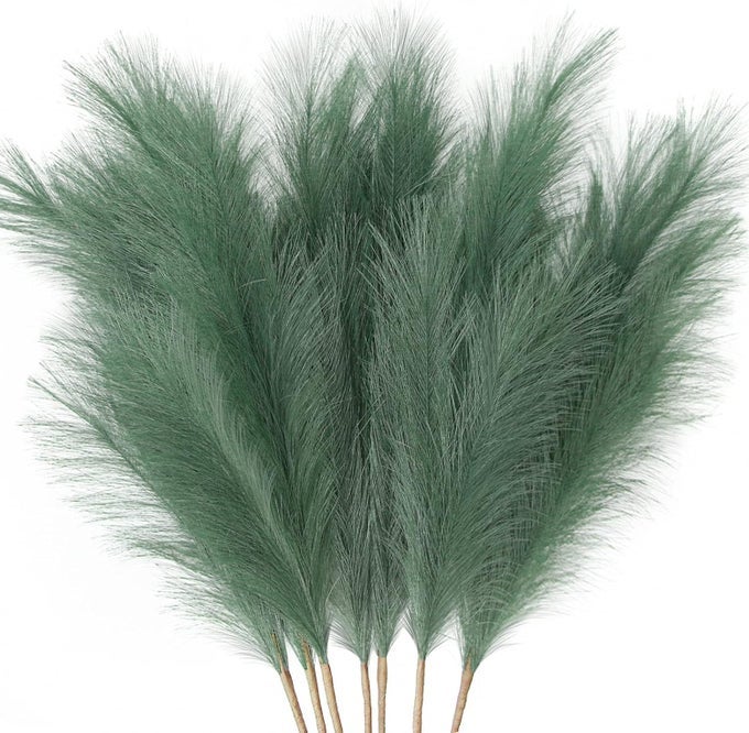 7Pcs 3831FT Faux Pampas Grass Large Tall Fluffy Artificial Fake Flower Boho Decor Bulrush Reed Grass for Vase Filler Farmhouse Home Wedding Decor Green