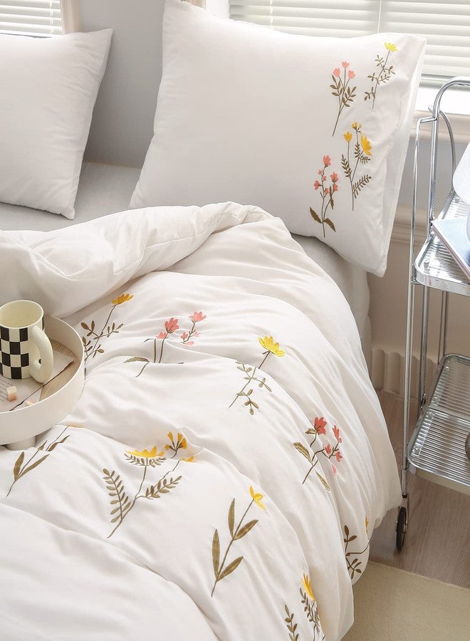 Move Over White Flower Pillow Cases Set of 2 Embroidery Flower Pillowcases King Size White Pastoral Pillow Covers Soft Washed Microfiber Girls Pink Yellow Flower Pillow Cases for Bedroom Decor - Image 3