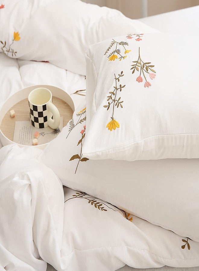 Move Over White Flower Pillow Cases Set of 2 Embroidery Flower Pillowcases King Size White Pastoral Pillow Covers Soft Washed Microfiber Girls Pink Yellow Flower Pillow Cases for Bedroom Decor - Image 1