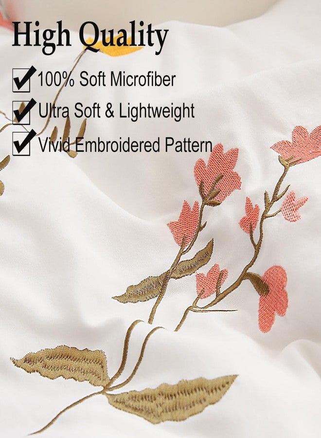 Move Over White Flower Pillow Cases Set of 2 Embroidery Flower Pillowcases King Size White Pastoral Pillow Covers Soft Washed Microfiber Girls Pink Yellow Flower Pillow Cases for Bedroom Decor - Image 4